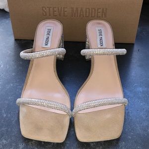 Steve Madden Sasha Embellished Block Heel Sandal In Rhinestone Sz 10